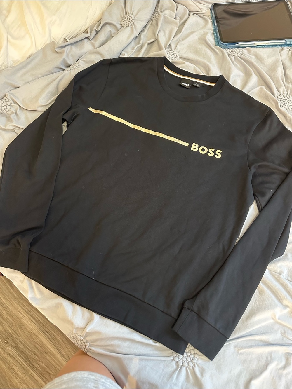 BOSS Black Crewneck Sweatshirt with Gold Accent